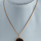 RARE VINTAGE GOLD PLATED & WOOD GRAIN SHALOM NECKLACE NEW OLD STOCK