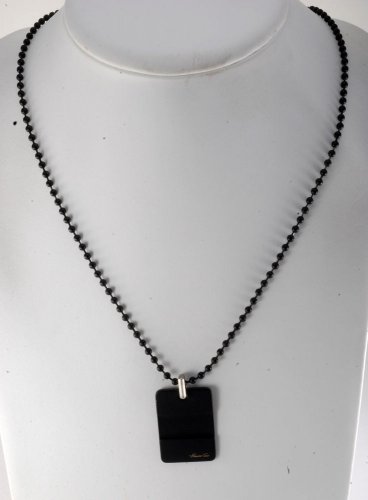 KENNETH COLE DOG TAG SINGLE BLACK SIGNED PENDANT ON BEADED NECKLACE NWOT