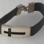 SWANK SILVER PLATED METAL &  BLACK LEATHER UNISEX GOTHIC CROSS BRACELET NWOT