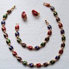 Vintage Holiday Enamel Necklace Bracelet Ear Set
