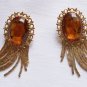 Vintage Retro Chain Dangly Mesh Amber Rhinestone Earrings