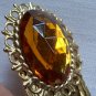 Vintage Retro Chain Dangly Mesh Amber Rhinestone Earrings