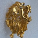 Vintage 3D Figural Roaring Rhinestone  Lion Pendant Gold tone