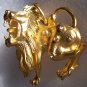 Vintage 3D Figural Roaring Rhinestone Lion Pendant Gold tone