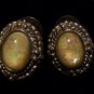 Vintage Foil Oval Opal Earrings Spring Yellow Silver Tone