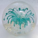 Aqua Blue Spider Lily Flower Bubble Mica Glass Paperweight