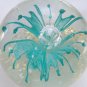 Aqua Blue Spider Lily Flower Bubble Mica Glass Paperweight