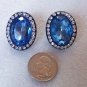 Vintage Retro 60s Blue Glass Stone Rhinestone Chunky Clip Earrings