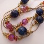 Vintage Midnight Blue and Mauve Sautoir Bead Necklace