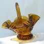 Vintage Amber Art Glass Basket Bent Crooked Unique