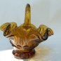 Vintage Amber Art Glass Basket Bent Crooked Unique