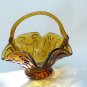 Vintage Amber Art Glass Basket Bent Crooked Unique