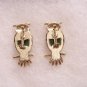 Vintage Figural Green Belly Hoot Owl Pin or Brooch Pair Rhinestone Eyes