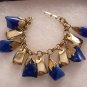 Vintage Chunky Blue Lucite & Gold Tone Chunk Cha Cha Dangle Bracelet