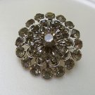 Vintage 3 Tier Smoky Smoke Rhinestone Round Brooch