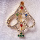 Vintage Sparkling Rhinestone Christmas Tree Pin Brooch