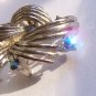 Vintage LISNER Ribbon AB Rhinestone Brooch Silver tone