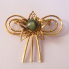 Vintage Star Bow Filigree Jade Art Deco Brooch Pendant