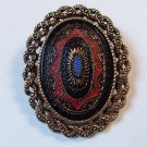 Vintage 70s Sarah Coventry Old Vienna Oval Enamel Brooch