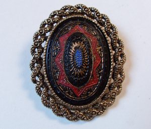 Vintage 70s Sarah Coventry Old Vienna Oval Enamel Brooch