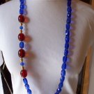 Vintage MONET Blue and Cherry Red Lucite Bead Necklace