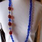 Vintage MONET Blue and Cherry Red Lucite Bead Necklace