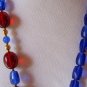Vintage MONET Blue and Cherry Red Lucite Bead Necklace