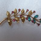 Vintage Aqua Pink Rhinestone Floral Brooch Signed REGAL