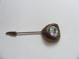 Vintage Aurora Borealis Rhinestone Stick Hat Pin Signed BILLARD