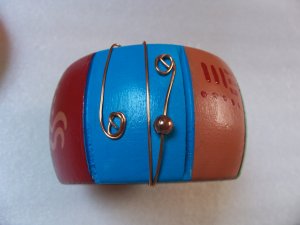 Wood Copper Wire Wrap Bangle Colorful Bracelet Pair