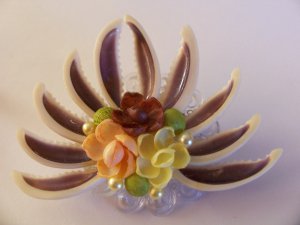 Vintage Flower Bouquet Shell Fan Faux Pearl Pin Brooch