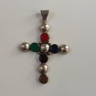 Vintage Sterling Silver Southwestern 925 & Multi Stone Cross Pendant