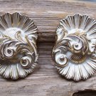 Vintage Floral Flower Repousse Clip Earrings White & Gold Tone