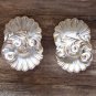 Vintage Floral Flower Repousse Clip Earrings White & Gold Tone