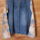 Vintage 80s Wrangler Ladies Western Blouse Shirt Cowgirl Horse Rose Flower Denim Large