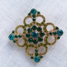 Vintage Teal Blue & Green Glass Rhinestone Pin Brooch Liz Claiborne
