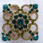 Vintage Teal Blue & Green Glass Rhinestone Pin Brooch Liz Claiborne