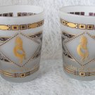 Vintage Garden of the Gods Southwestern Frosted Kokopelli Gold Leaf Glass Pair
