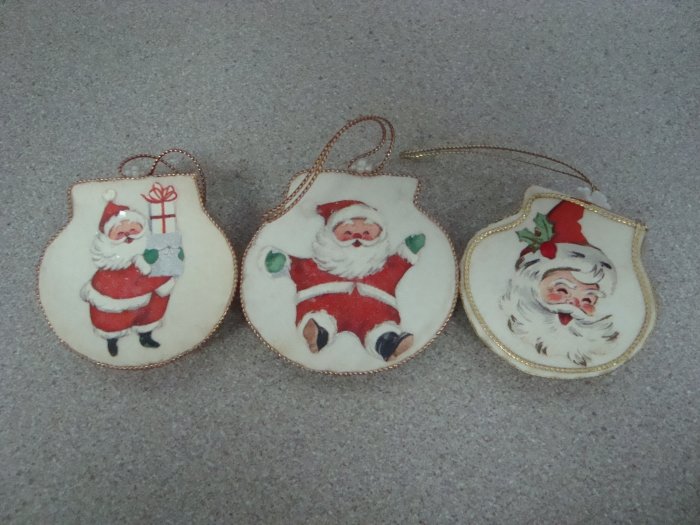 Vintage Handmade Santa Claus Seashell Ornaments