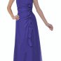 #7820C-Blue Chiffon Bridesmaid Long Dress Strapless Rose Waist Ruffle Train