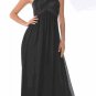 #7748C--Black Semi-Formal One Shoulder Dress Chiffon Pleated A-Line Dress