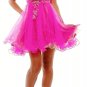 #183CIN--Fuchsia Prom Dress Strapless Tulle Skirt Satin Rose Waist Above Knee