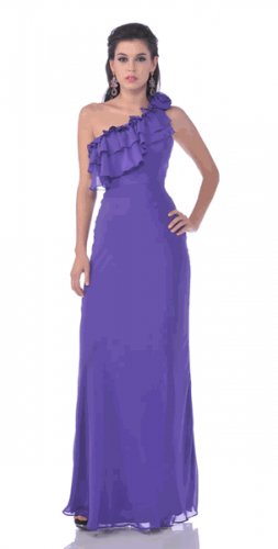 Purple One Shoulder Ruffle Strap Dress Evening Long Gown (Size XS to 3XL-5 Colors) #7719C