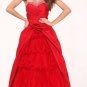 Red Princess Poofy Gown Tulle Skirt Strapless Bead Rhinestones