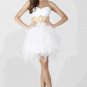 White Cocktail Dress Strapless Gold Embroidered Waistband Short Tulle Skirt