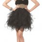 Black Cocktail Dress Strroidered Waistbapless Gold Emband Short Tulle Skirt