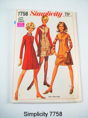 Simplicity 7758 Juniors' Zip Front Dress or Jumper in 2 Lengths - SZ 9