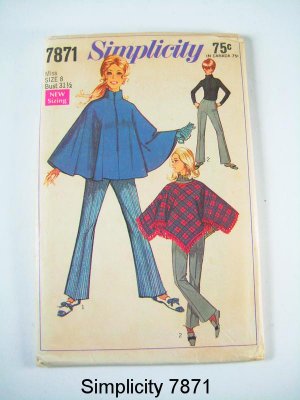 Vintage Simplicity 7871 Misses' Ponchos and Bell Bottom Pants - Sz 8