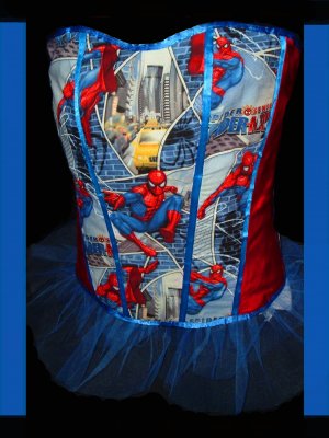 Gothic/Geeky Boned SpiderMan Corset Bustier Small -Medium