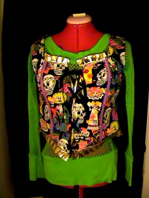 Day of the dead Gothic Gold PVC corset styled shirt Bustier/Vest
